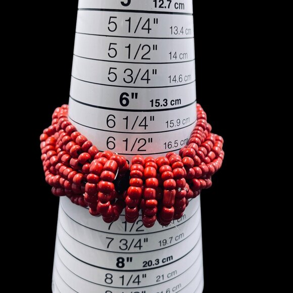 Chunky Pearl Beaded Bracelet Red White Statement Stretch Boho Layered Y2K - Picture 3 of 10